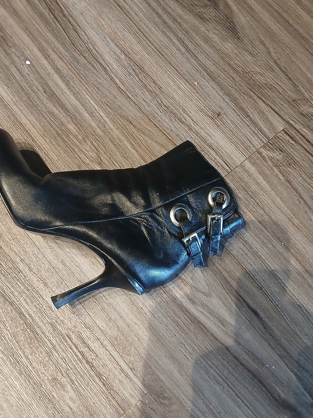 Steven By Steve Madden Black Leather Ankle Boots with Buckle Accents